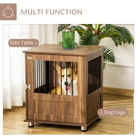 PawHut Dog Crate Furniture, Wooden End Table Furniture with Lockable Magnetic Doors, Small Size Pet Kennel Indoor Animal Cage, Brown(m-4)