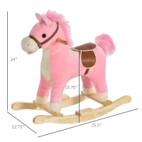 Qaba Rocking Horse Plush Animal on Wooden Rockers, Baby Rocking Chair with Sounds, Moving Mouth, Wagging Tail, Pink(m-3)