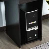 HOMCOM Computer Desk with Sliding Keyboard & Storage Shelves, Cabinet and Drawer, Home Office Gaming Table Workstation, Black Wood Grain(m-6)