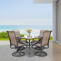 Outsunny 5 Piece Garden Patio Dining Furniture, Outdoor Conversation Set, 37" Dinner Table with Umbrella Hole, 4 Rocking Swivel Chairs for Garden, Lawn, Backyard, Coffee Bean Brown(m-10)