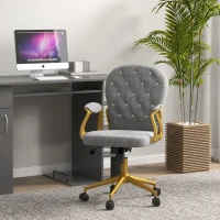 Vinsetto Velvet Office Desk Chair Button Tufted Vanity Chair with Swivel Wheels, Adjustable Height and Tilt Function, Grey(m-8)