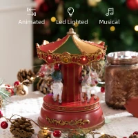 HOMCOM Carousel Music Box with LED Light, Figurine, 3-Horse Musical Carousel, Battery Operated Merry Go Round for Anniversary Birthday Christmas(m-7)