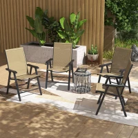 Outsunny Set of 4 Outdoor Folding Chairs, Stackable Patio Dining Chairs with Armrests, Metal Frame, Light Mixed Brown(m-10)
