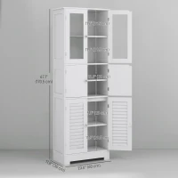 HOMCOM Freestanding Bathroom Cabinet with Glass/Louvred Doors, Tall Bathroom Cabinet for Kitchen, Study, Living Room(m-3)