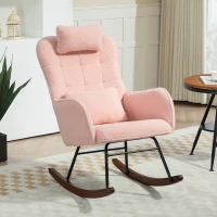 HOMCOM Nursery Rocking Chair with Headrest, Lumber Pillow, Nursing Chair with High Back for Living Room, Bedroom, Pink(m-10)