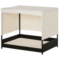 PawHut Wicker Dog House Elevated Pet Bed with Shade Canopy for Medium Large Dogs Indoor Outdoor with Cushion, 36" x 28" x 32"(m-11)