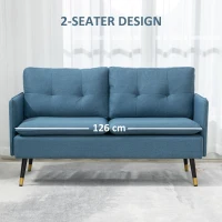 HOMCOM 55" Loveseat Sofa, Linen Love Seat w/ S spring, Steel Legs and Button Tufting, Small Couch for Living Room, Dark Blue(m-6)
