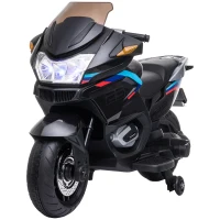 Aosom 12V Kids Electric Motorcycle with Training Wheels, Battery Power Ride on Motorbike, High-Traction at 3.7 Mph Top Speed, with Light Music, Black(m-11)