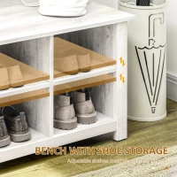HOMCOM Classic Hall Tree, Accent Coat Tree with Shoe Storage Bench, Adjustable Shelves, 31.5" x 15.5" x 67.5", Distressed White(m-6)