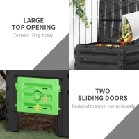Outsunny Garden Compost Bin, 120 Gallon (450L) Garden Composter, BPA Free, with 80 Vents and 2 Sliding Doors, Lightweight & Sturdy, Fast Creation of Fertile Soil, Black(m-6)