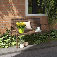 Outsunny Rattan Wicker Loveseat Garden Furniture Leisure Chair with Armrests Brown(m-8)