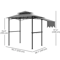 Outsunny 8' x 5' Grill Gazebo, Double Tiered Barbecue Grill Gazebo Shelter with Side Awning, 2 Side Shelves, 6 Hooks, Light Grey(m-3)