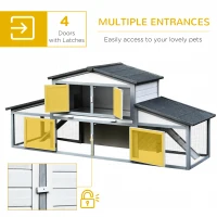 PawHut 89"L Outdoor Rabbit Hutch, Guinea Pig Cage Indoor Outdoor Wooden Bunny Hutch with Double Runs, Weatherproof Roof, Removable Tray, Ramps, Gray(m-4)