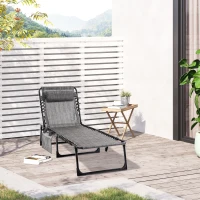 Outsunny Outdoor Folding Chaise Lounge, Reclining Lounge Chair with Adjustable Backrest and Removable Pillow, Mixed Grey(m-1)
