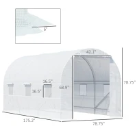 Outsunny 15' x 7' x 7' Walk-In Tunnel Greenhouse, Large Garden Hot House Kit with 6 Roll-up Windows & Roll Up Door, Steel Frame, White(m-3)