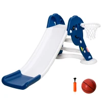 Qaba kids Slide for Indoor and Outdoor, Toddler Freestanding Slide Climber Toy for 18-48 Months Basketball Hoop, Ball and Inflator, Blue(m-11)
