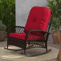 Outsunny Outdoor Wicker Rattan Rocking Chair Patio Rocker with Thick Cushions for Garden Backyard Porch, Red(m-10)