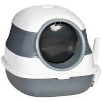PawHut Dome Covered Cat Litter Box with Lid, White and Gray(m-1)