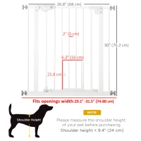 PawHut Pet Gate Extra Wide Press-Mounted with Cat Door, Auto Closing Pet Gate for Stair, Hallway, 29-32 Inch, White(m-3)