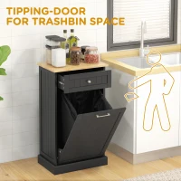 HOMCOM Kitchen Tilt Out Trash Bin Cabinet, Free Standing Recycling Cabinet, Trash Can Holder with Drawer, Black(m-4)