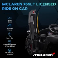 Qaba McLaren 765LT Licensed 12V Kids Electric Car w/ Scissor Doors, Transport Wheels, Remote, Slow Start, Music Horn Black(m-4)