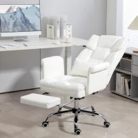 HOMCOM Executive Office Chair with Footrest and Lumbar Support, PU Leather Desk Chair, Ergonomic, Reclining and Swivel, White(m-2)