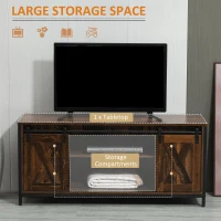 HOMCOM Industrial TV Stand for TVs up to 60", TV Console with Storage and 2 Sliding Barn Doors, Freestanding Entertainment Unit for Living Room, Bedroom, Brown(m-5)