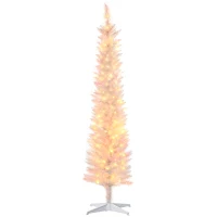 HOMCOM 7' Prelit Christmas Trees, Pencil Artificial Christmas Tree with Colorful Surface Branches, Colorful LED Lights, White(m-11)