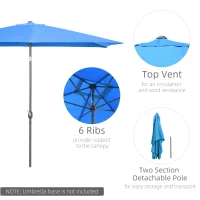 Outsunny 6.5x10ft Patio Umbrella, Rectangle Market Umbrella with Aluminum Frame and Crank Handle, Garden Parasol Outdoor Sunshade Canopy, Blue(m-6)