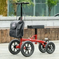 HOMCOM Adjustable Steerable Knee Walker, Foldable Knee Scooter with Rubber Wheels, Dual Brake, Crutch Alternative, Red(m-8)