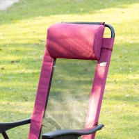 Outsunny Folding Patio Dining Chairs Set of 2, Outdoor Deck Chair with Adjustable Sling Back, Camping Chair with Removable Headrest for Garden, Backyard, Lawn, Red(m-8)