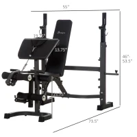 Soozier Weight Bench Stand with Squat Rack, Adjustable Olympic Bench, Multifunctional Arm Curl Pad, Leg Extension, Grey(m-3)
