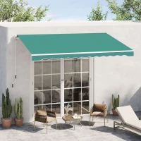 Outsunny 10' x 8' Manual Retractable Awning, Sun Shade Shelter Canopy, with Aluminum Frame and UV Protection for Patio Deck Yard Window Door, Green(m-8)