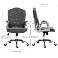 Vinsetto Office Chair, Velvet Computer Chair, Button Tufted Desk Chair with Swivel Wheels, Adjustable Height, Tilt Function, Dark Grey(m-3)