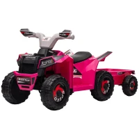 Aosom 6V Electric Toy Car with Back Trailer, Forward Backward, Wear-Resistant Wheels for Ages 18-36 Months, Pink(m-2)