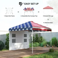 Outsunny 10' x 10' Pop Up Canopy Tent w/ Sidewall, Height Adjustable Instant Sun Shelter w/ Storage Pockets, American Flag Print(m-4)