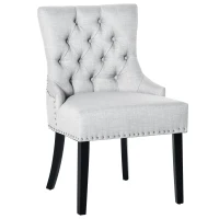 HOMCOM Swoop Air Linen Fabric Dining Chair with Nailhead Trim and Wood Legs, Light Grey(m-2)