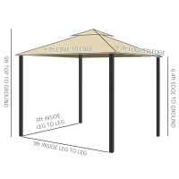 Outsunny 10' x 10' Patio Gazebo, Aluminum Frame Double Roof Outdoor Gazebo Canopy Shelter with Netting & Curtains, for Garden, Lawn, Backyard and Deck, Beige(m-3)