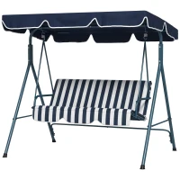 Outsunny 3-Seater Outdoor Porch Swing with Adjustable Canopy, Patio Swing Chair for Garden, Poolside, Backyard, Blue and White(m-2)