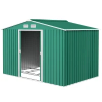 Outsunny 9.1' x 6.4' x 6.3' Garden Storage Shed w/ Foundation Kit Metal Tool Storage House w/ Double Doors Green(m-11)