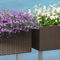 Outsunny 2 Pack 20 Inch Railing Flower Pots, Hanging Flower Pots with Hooks, Drainage Holes for Fence, Rattan Look, Brown(m-9)