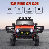 Qaba 12V Battery Powered Ride on Car, Ride on Truck w/ Remote, 4 Suspension Wheels, Music Horn Lights, Red(m-4)