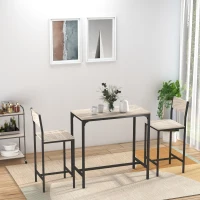 HOMCOM Industrial Bar Table Set Counter Height 3 Piece and 2 High Back Stools Set Dining Table Set for Small Space in the Dining Room(m-4)