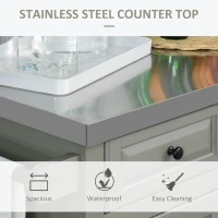 HOMCOM Rolling Kitchen Island with Storage, Kitchen Cart with Stainless Steel Top, Spice Rack & Drawers, Gray(m-8)