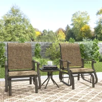 Outsunny 3-Piece Outdoor Gliders Set Bistro Set with Steel Frame, Tempered Glass Top Table for Patio, Garden, Light Mixed Brown(m-10)