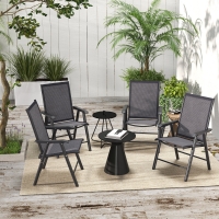 Outsunny 4-Piece Folding Chair Set for Relaxing on Patio Balcony Garden, Comfortable Outdoor Furniture with Armrests, Dark Grey