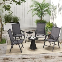 Outsunny 4-Piece Folding Chair Set for Relaxing on Patio Balcony Garden, Comfortable Outdoor Furniture with Armrests, Dark Grey(m-1)