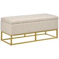 HOMCOM Storage Ottoman with Flip Top, Upholstered Storage Bench, Linen Fabric Footstool with Steel Legs for Living Room, Bedroom, Beige(m-2)