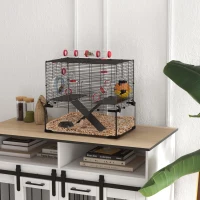 PawHut Hamster Cage with Deep Glass Bottom, Tunnel Tube System, Platforms, Hut, Exercise Wheel, Water Bottle, 24" x 16" x 22"(m-8)