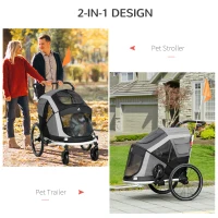 Aosom 2-in-1 Folding Pet Bike Trailer for Small Dogs, Road-Visibility Bicycle Stroller, Weather-Strong Bike Wagon Trailer Sidecar Attachment, Grey(m-6)